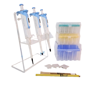 Sada 3 mikropipet Abdos (Elegant / Premium Plus) se stojanem a špičkami